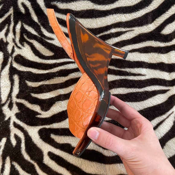 Y2K Prada Orange Snakeskin Lucite Wedge Heels - Picture 5 of 11